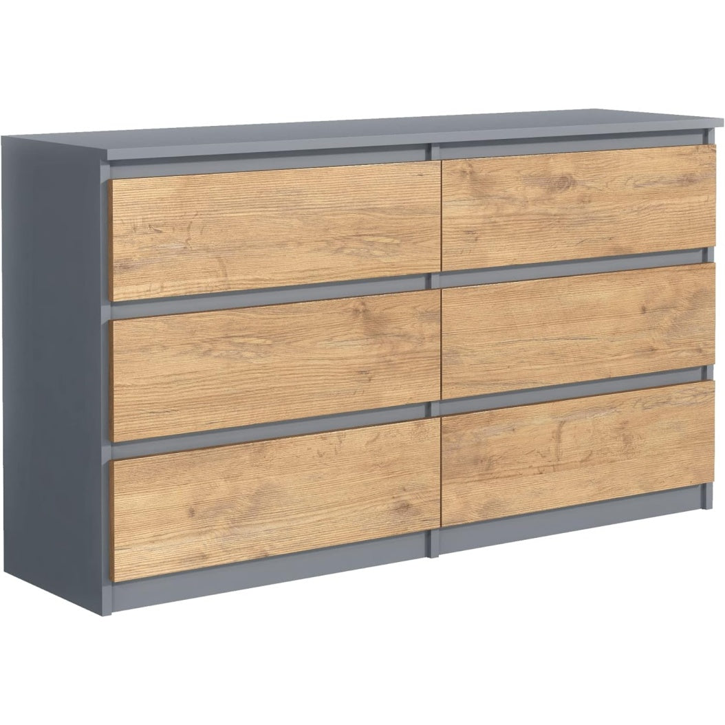 Commode spacieuse avec six tiroirs, meuble de rangement pour chambre, salon ou couloir, anthracite et decor Lancelot, 120 x 39 x 78,5 cm