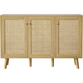 Buffet en bois avec 3 portes en cannage et étagères réglables, meuble de rangement 120 x 40 x 82 cm pour salon ou salle à manger