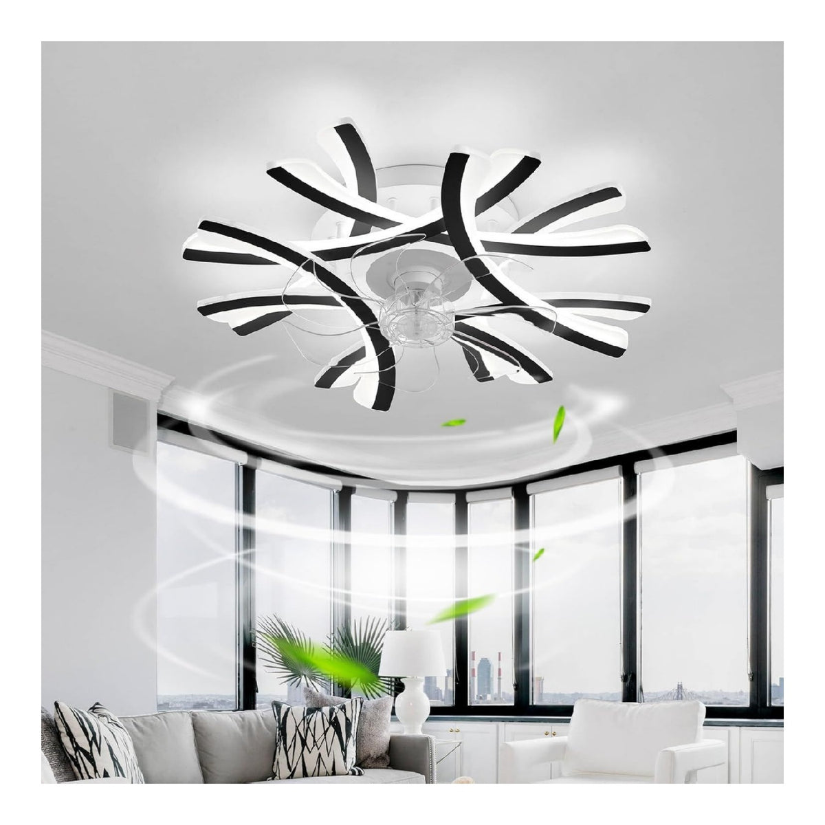 Lustre Noir et Blanc aux lignes epurees avec eclairage confortable