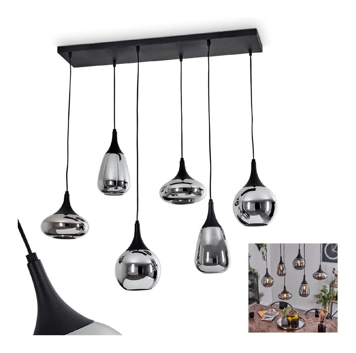 Luminaire Noir et Ambre a silhouette graphique de type suspension IP20 E14