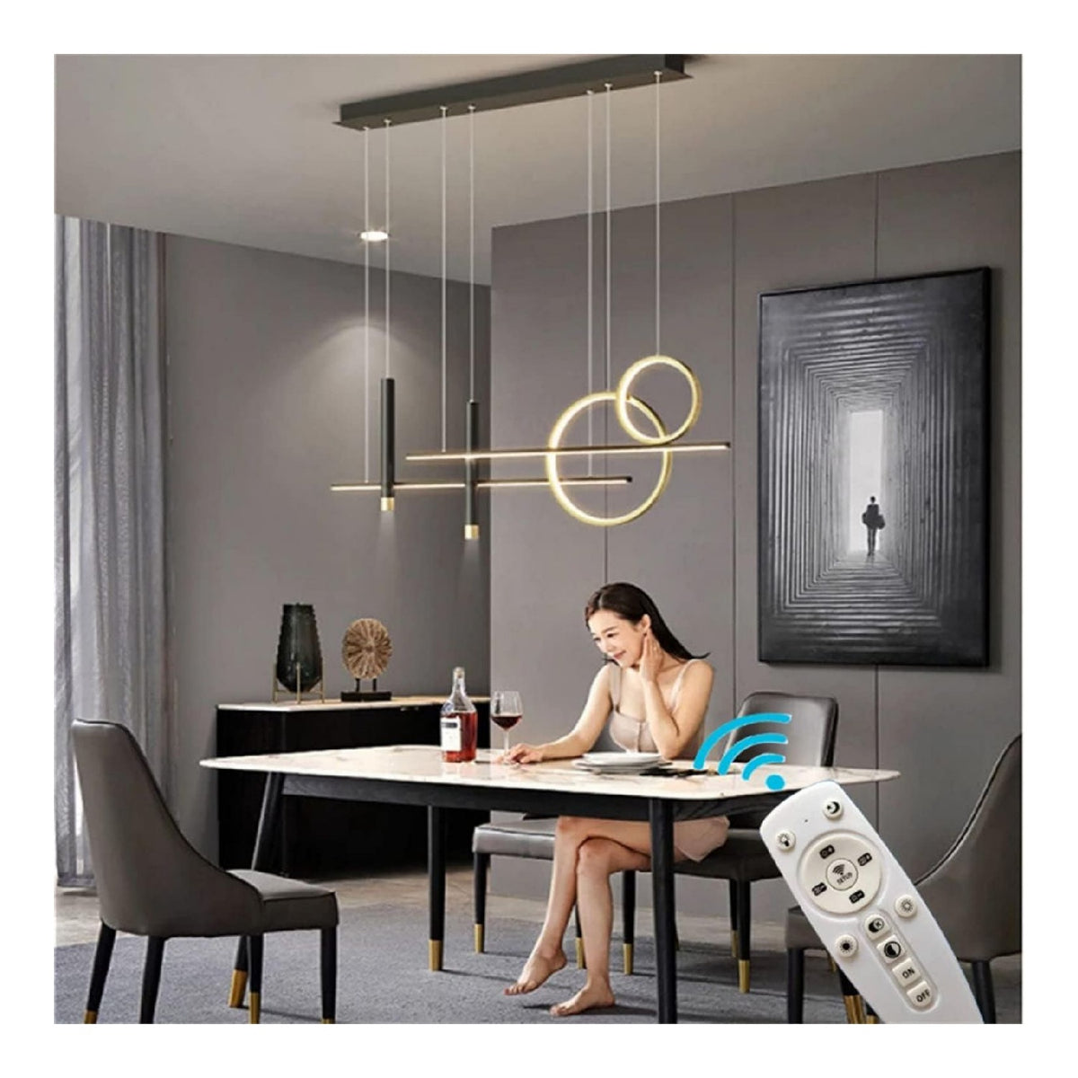 Solution lumineuse Noir et Ambre au dessin sobre en format lustre 2700 K