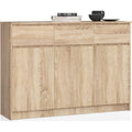 Commode contemporaine avec trois portes et trois tiroirs offrant un grand espace de rangement