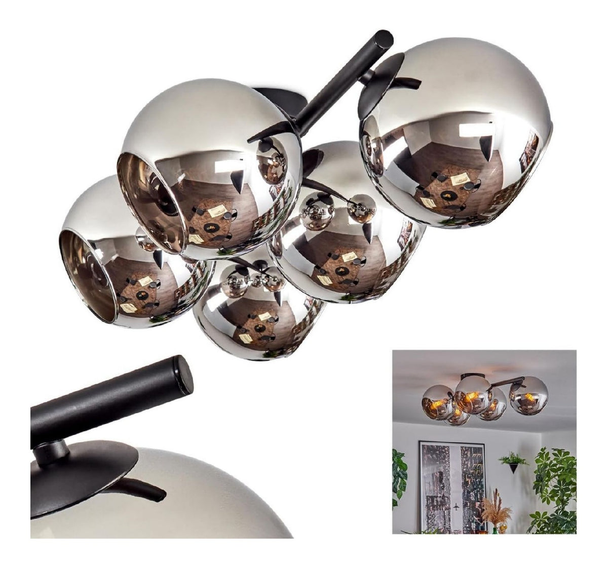 Plafonnier Noir et Gris aux lignes epurees avec eclairage confortable 25 W IP20 E14