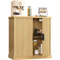 Buffet avec etageres reglables et portes cannelees, meuble de rangement pour cuisine ou salle a manger, beige chene