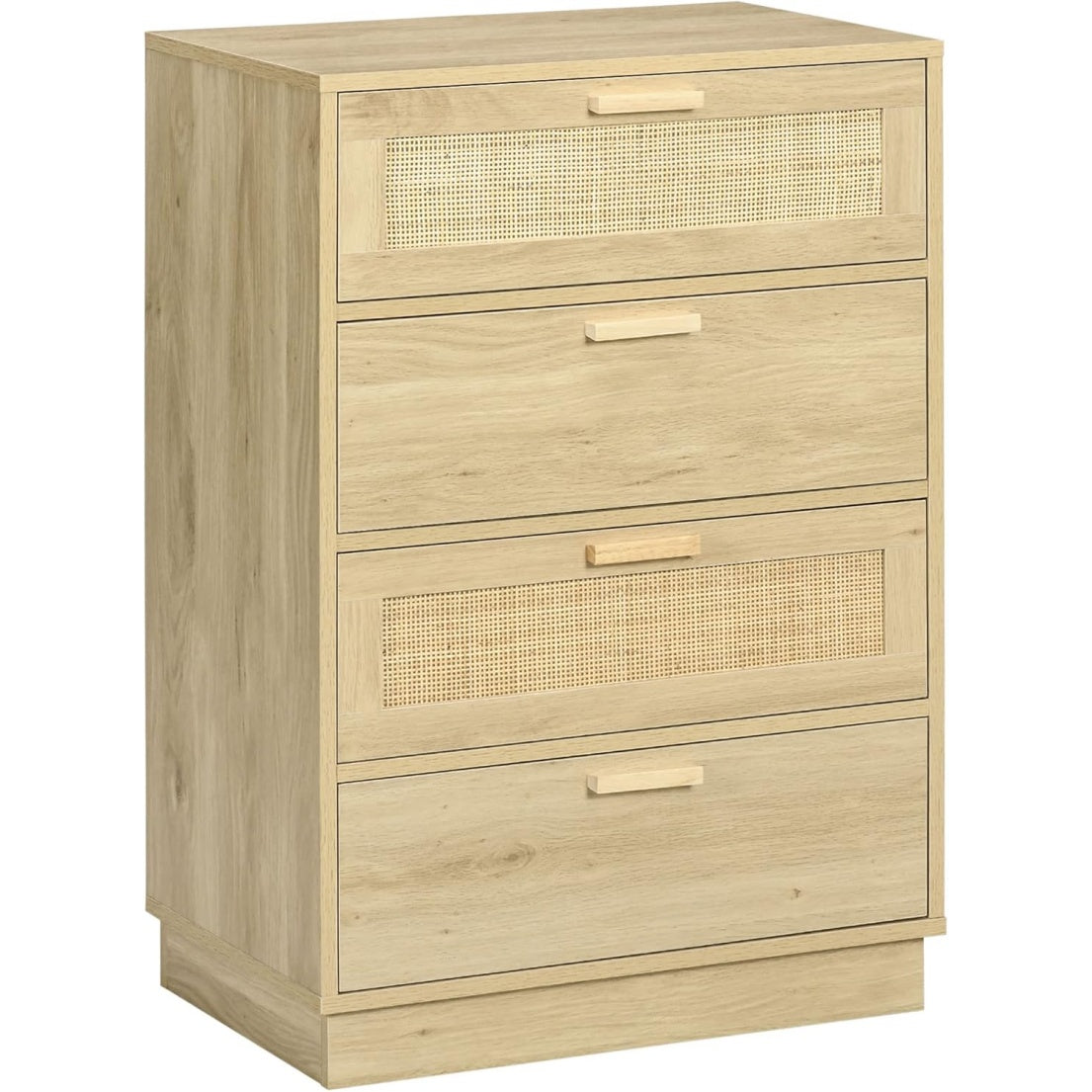 Chiffonnier boheme en bois avec quatre tiroirs et facade rotin, 60 x 38 x 88,5 cm, finition naturelle