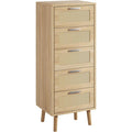Commode en rotin avec 5 tiroirs, meuble de rangement en bois pour chambre, salon ou entrée, finition naturelle