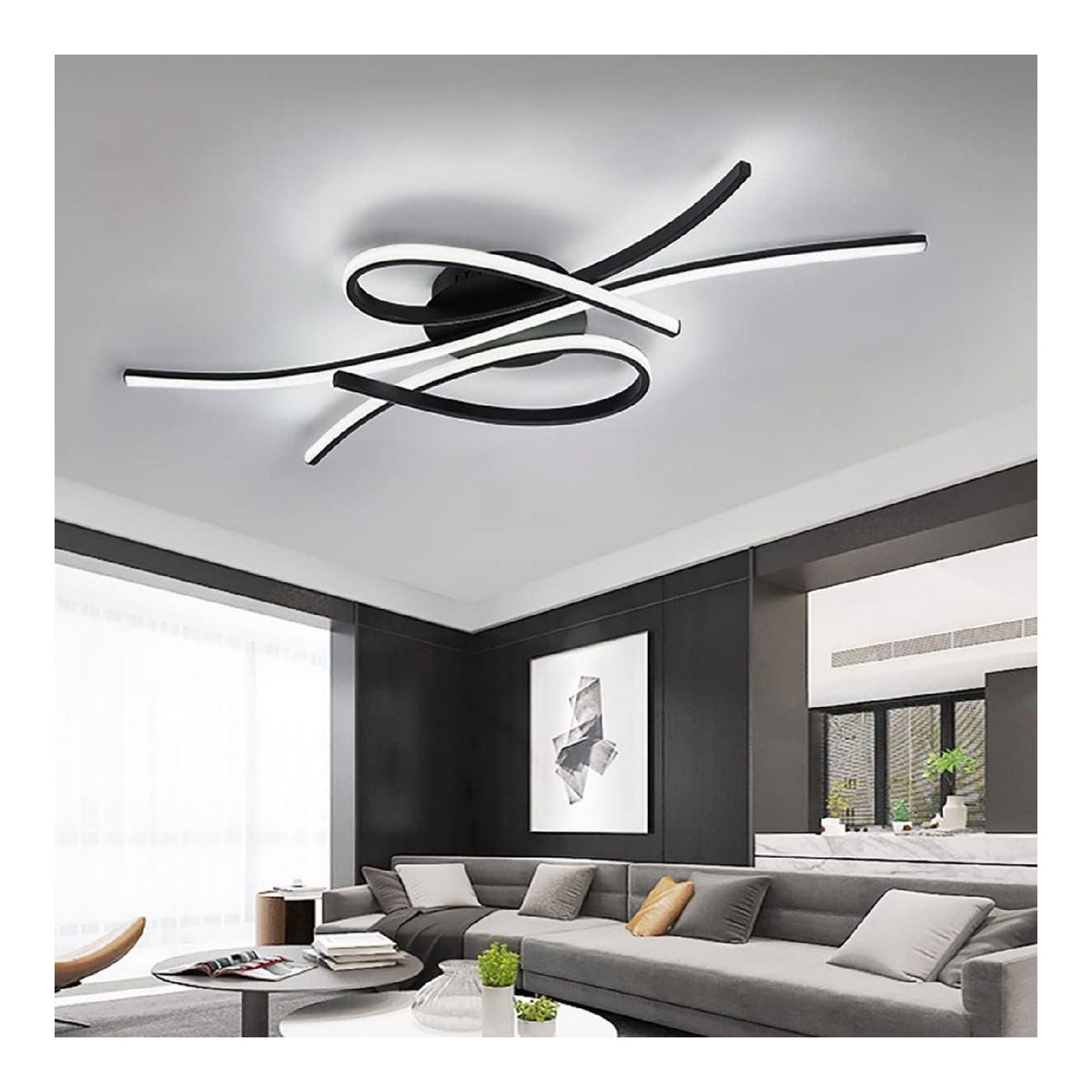 Plafonnier Noir et Blanc aux lignes epurees avec eclairage confortable 40 W 3000K