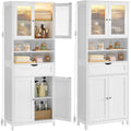 Armoire de rangement avec éclairage LED, tiroir, compartiments ouverts et étagères réglables, meuble polyvalent blanc
