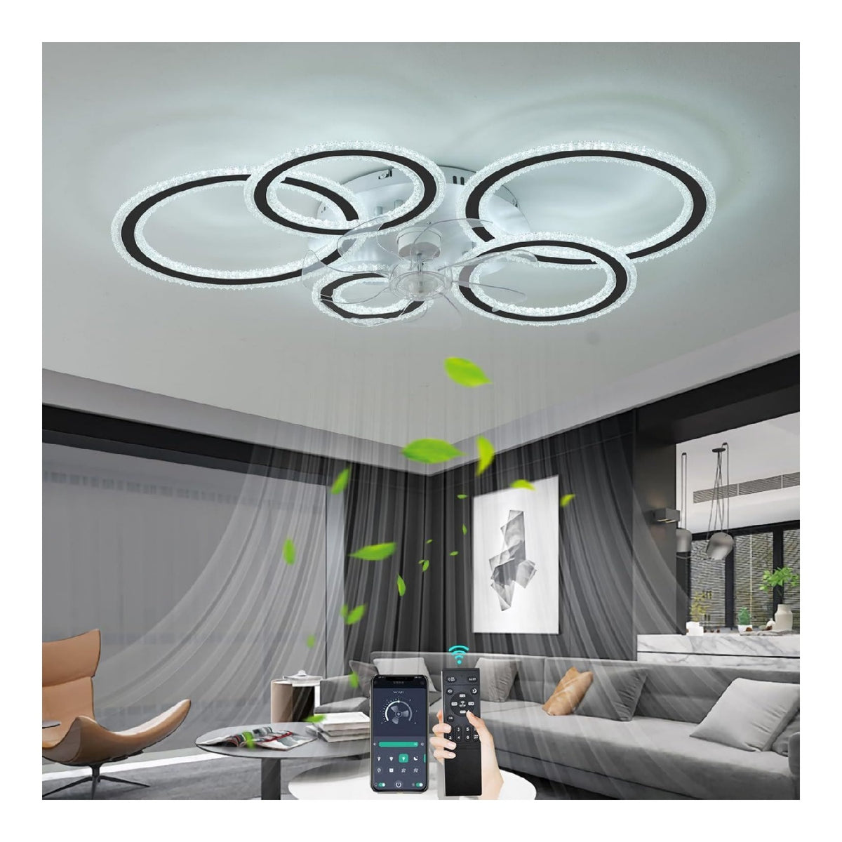 Lustre Noir et Blanc aux lignes epurees avec eclairage confortable 3000K