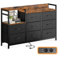 Commode vintage avec tiroirs, prises USB et AC integrees, meuble de rangement pour chambre, noir
