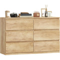 Commode moderne 120 cm avec 6 tiroirs sans poignées, meuble de rangement pour chambre, salon ou couloir, finition chêne