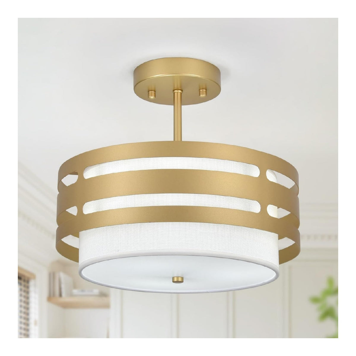 Luminaire Dore et Ambre a silhouette graphique de type lustre 60 W E27