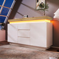 Commode brillante avec deux portes, trois tiroirs et éclairage LED contrôlable par application