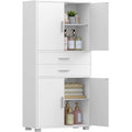 Armoire haute de salle de bain avec 4 tiroirs, 2 portes et étagère réglable, meuble de rangement 30 x 60 x 125,5 cm, blanc