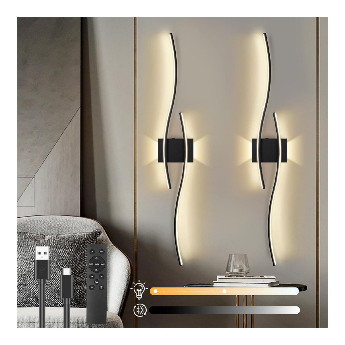 Applique murale Blanc et Ambre aux lignes epurees avec eclairage confortable 3000 K