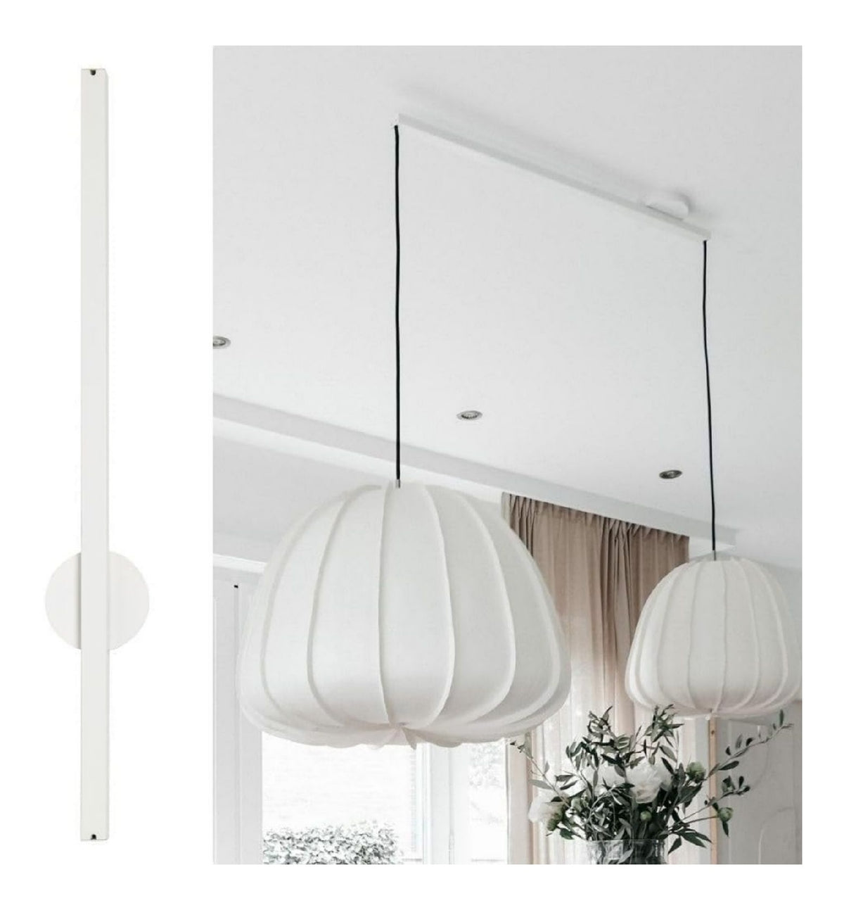 Luminaire Blanc et Ambre a silhouette graphique de type suspension