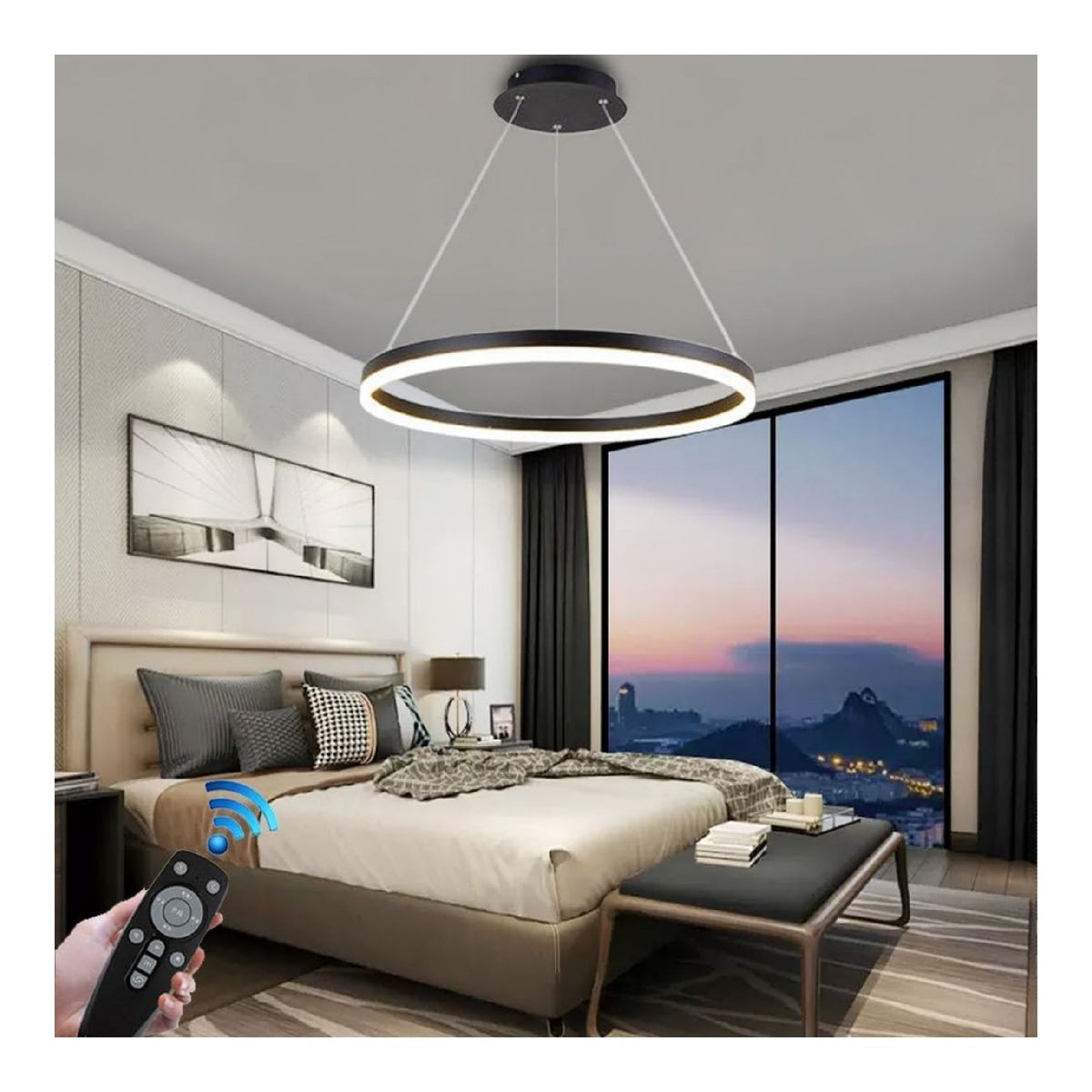 Luminaire Noir et Blanc a silhouette graphique de type suspension 36W 3000K