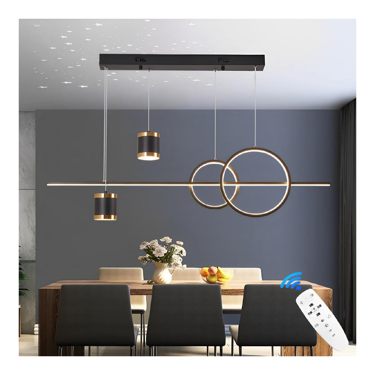 Luminaire Noir et Ambre a silhouette graphique de type suspension 49W 3000K