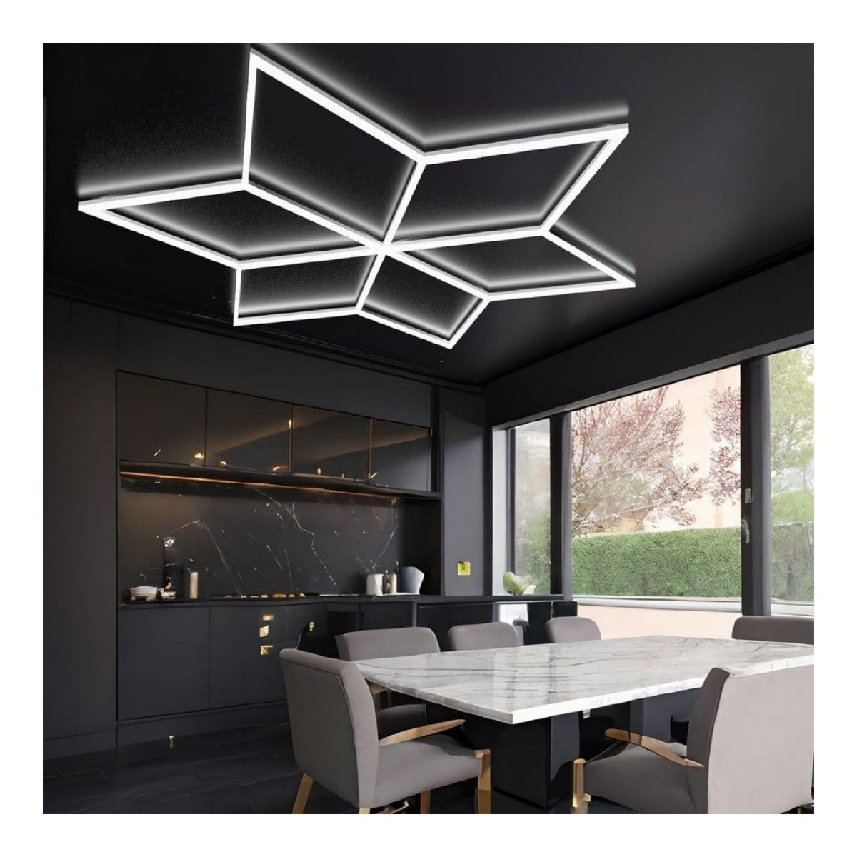 Eclairage Noir et Blanc contemporain en version lustre 96 W 6500 K